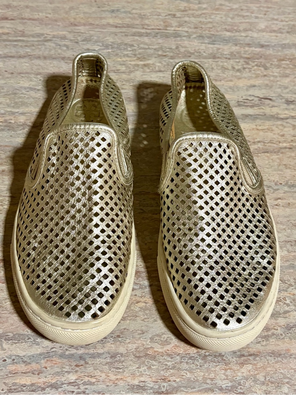 Tory Burch Metallic Gold Perforated Slip-On Sneakers